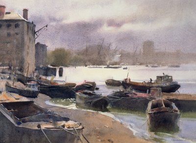Un groupe de chalands, rivière Thames, 1993 - Trevor Chamberlain